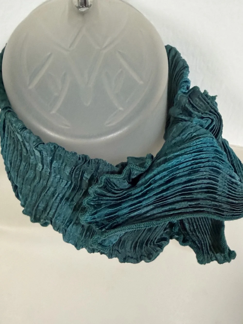VTG Deep Teal Micro Pleated Silk Oblong Scarf / Neck Tie